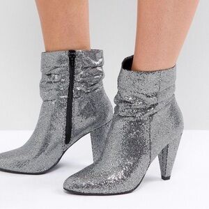 Silver Glitter Slouchy Ankle Booties